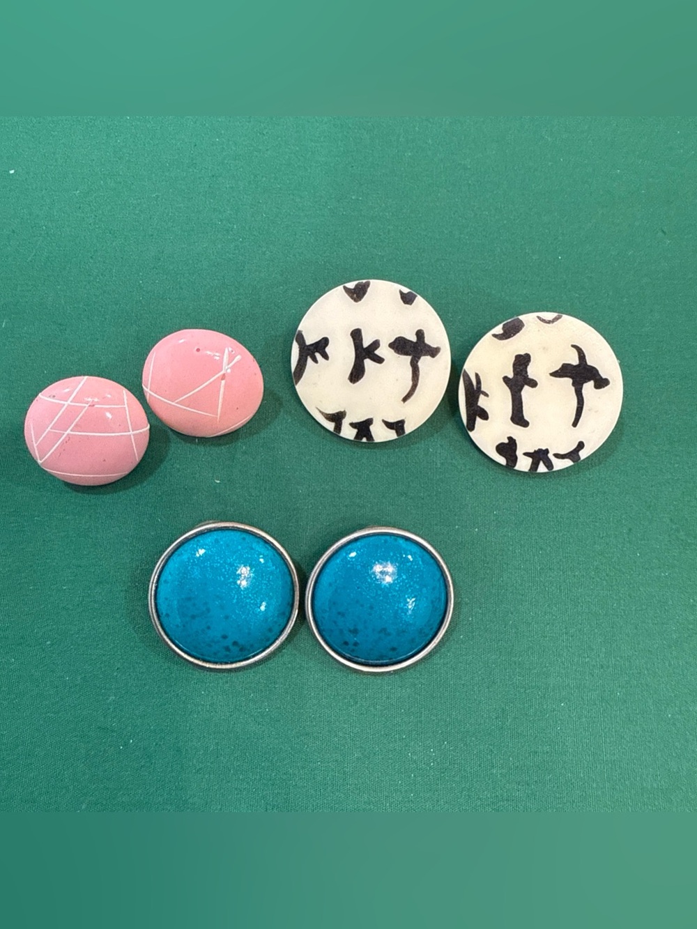 3 Button Earrings - Pink, Cream & Blue